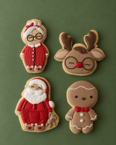 Biscuiți de Crăciun Claus & Co. cu unt și miere, decorați manual.